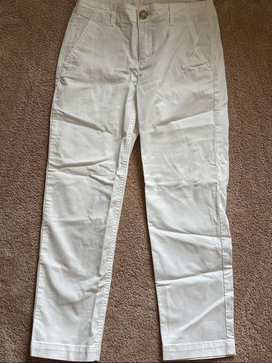 LOFT Pants - Women’s Monroe Slim Mid Rise Cotton White Chino Pants - Casual Straight Fit